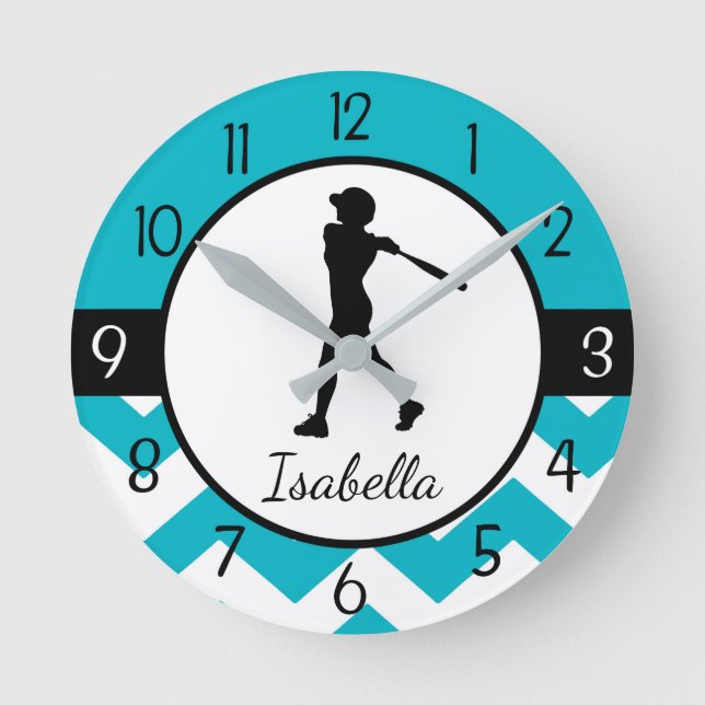 Reloj de pared verde azulado del softball (Anverso)