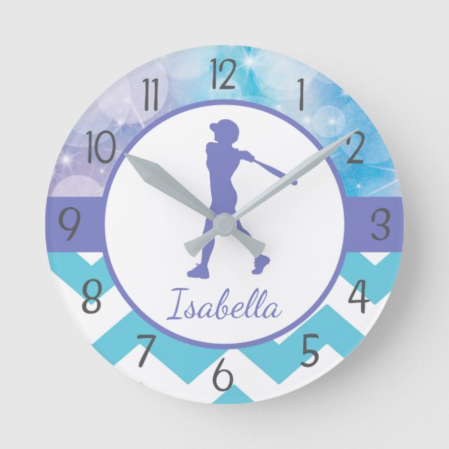 Reloj de pared verde azulado púrpura del softball (Anverso)