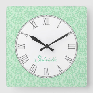 Reloj de pared verde del nombre del damasco de la