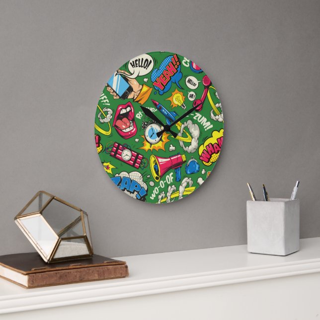 Reloj de pared verde explosión de arte pop de cómi (Oficina)