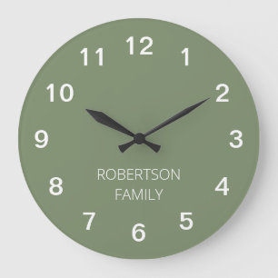 Reloj de pared verde salvia minimalista personaliz
