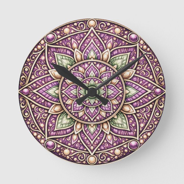 Reloj de pared vibrante Mandala – Arte geométrico  (Anverso)