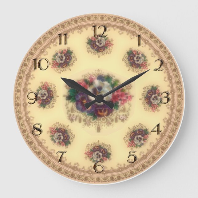 Reloj de pared victoriano "Pansies dorados" (Anverso)