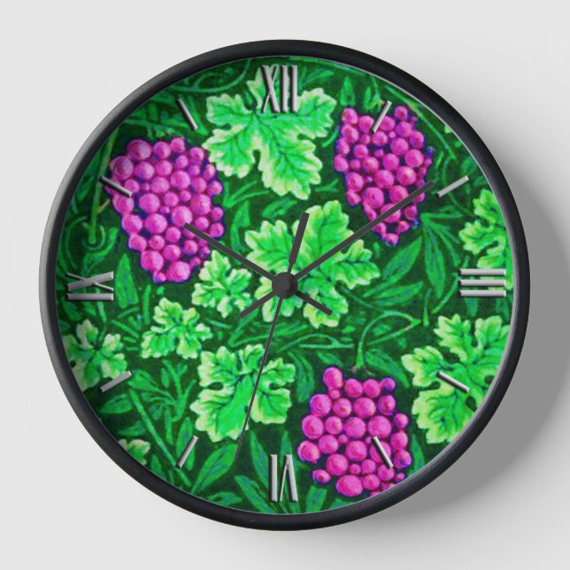Reloj De Pared Vid de William Morris, Magenta y Verde (Anverso)