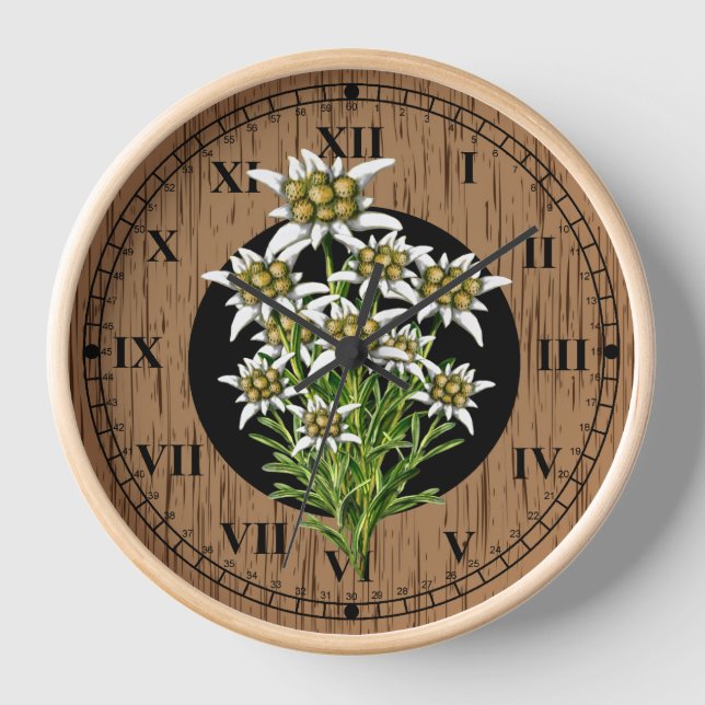 Reloj De Pared Viejo Mundo Mira Faux Wood & Edelweiss (Anverso)