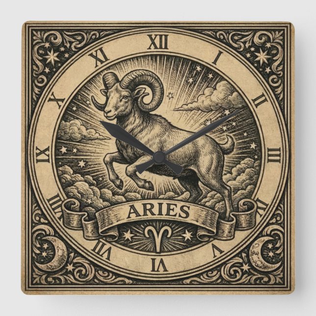 Reloj de pared vintage Aries Zodiaco (Anverso)