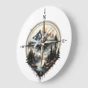 Reloj de pared vintage brújula de montaña