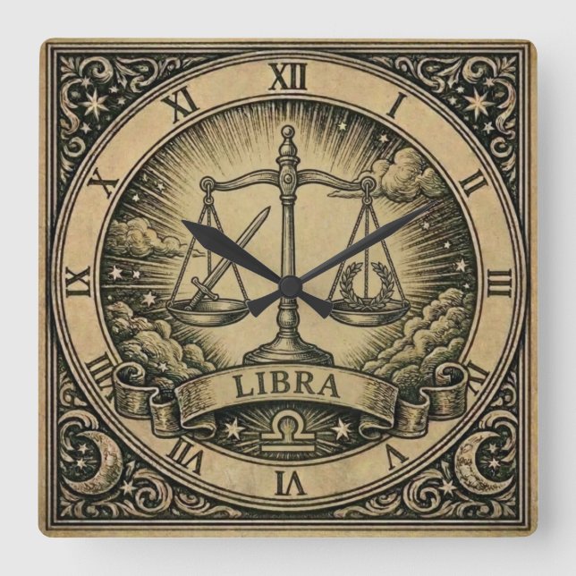 Reloj de pared vintage Libra Zodiaco (Anverso)