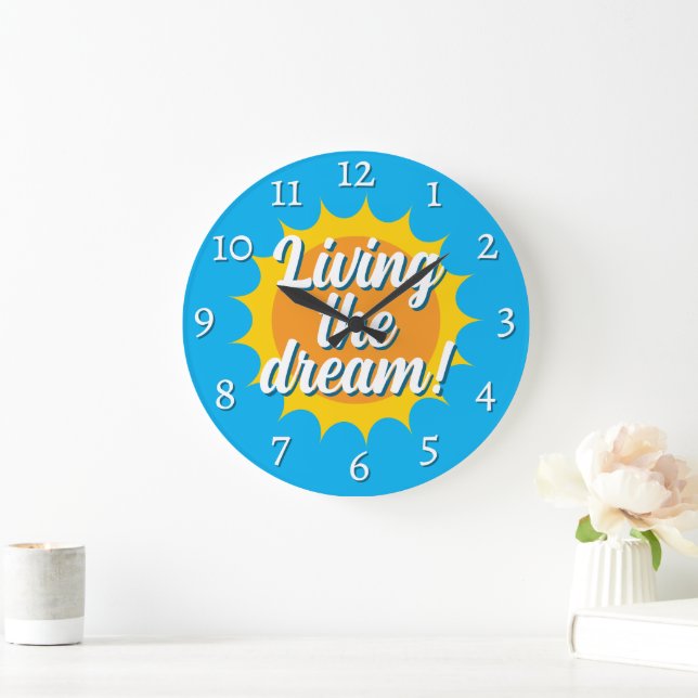 Reloj de pared viviendo el sueño con dial soleado (Hogar)