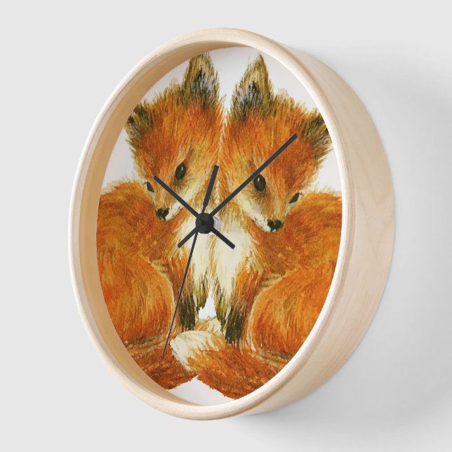 Reloj De Pared Zorros gemelos bebés (Ángulo)
