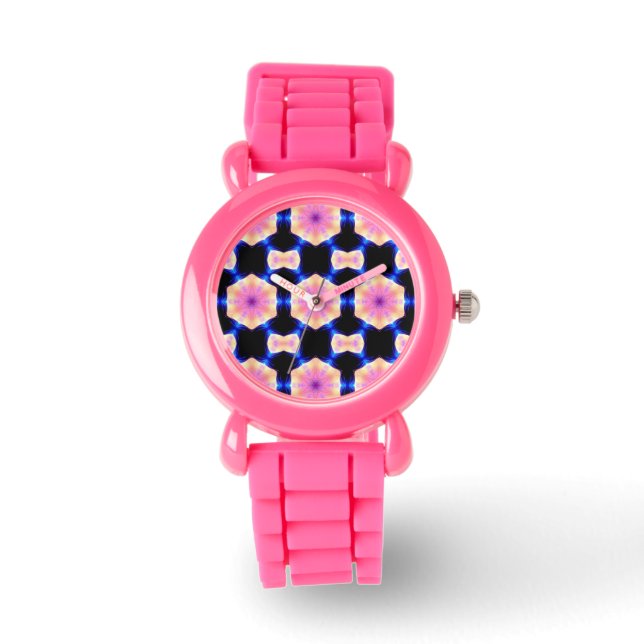 reloj de patrón geométrico giratorio rosa (Anverso)