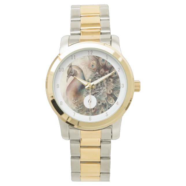 Reloj de pavo real con estilo | Añade tu inicial (Anverso)