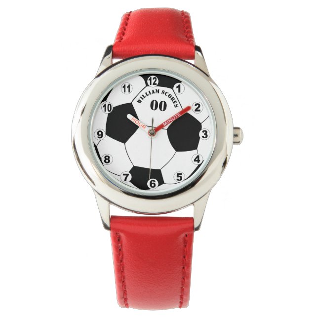 Reloj de pelota de fútbol y fútbol con nombre/núme (Anverso)