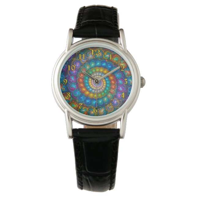 Reloj de perlas de concha de espiral fractal (Anverso)