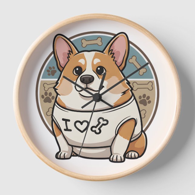 Reloj de perro Corgi lindo con patrón de hueso (Anverso)