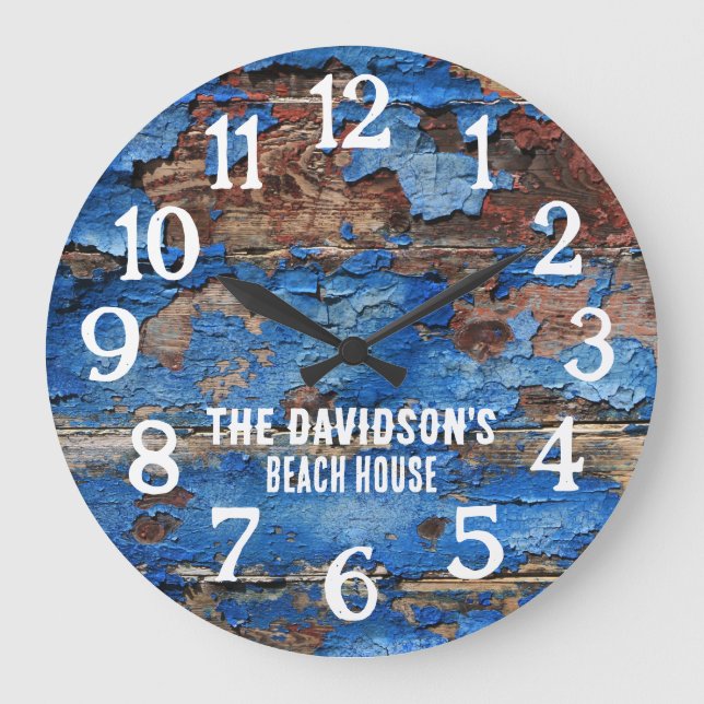 Reloj de Personalizado azul y marrón de madera rús (Anverso)