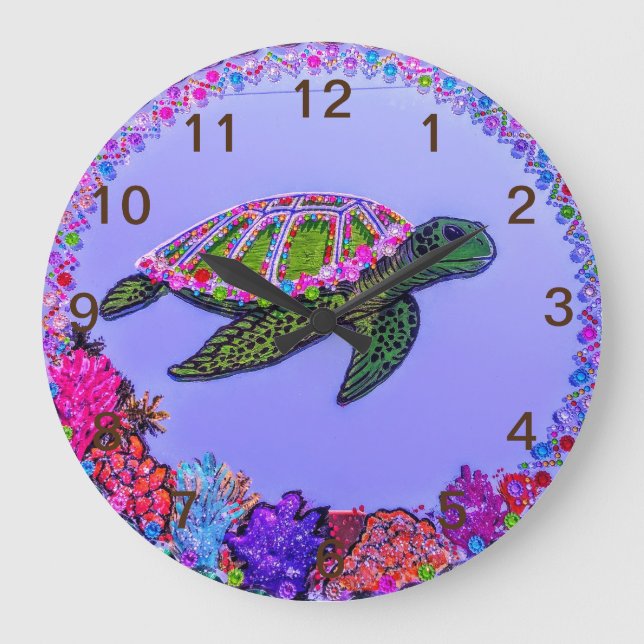Reloj de pintura con espejo de tortuga marina (Anverso)