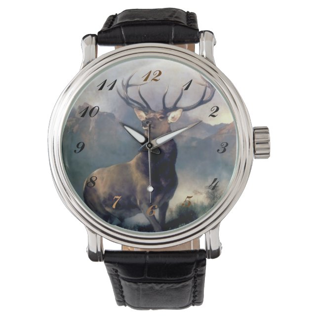 Reloj de pintura de animales silvestres de Elk (Anverso)