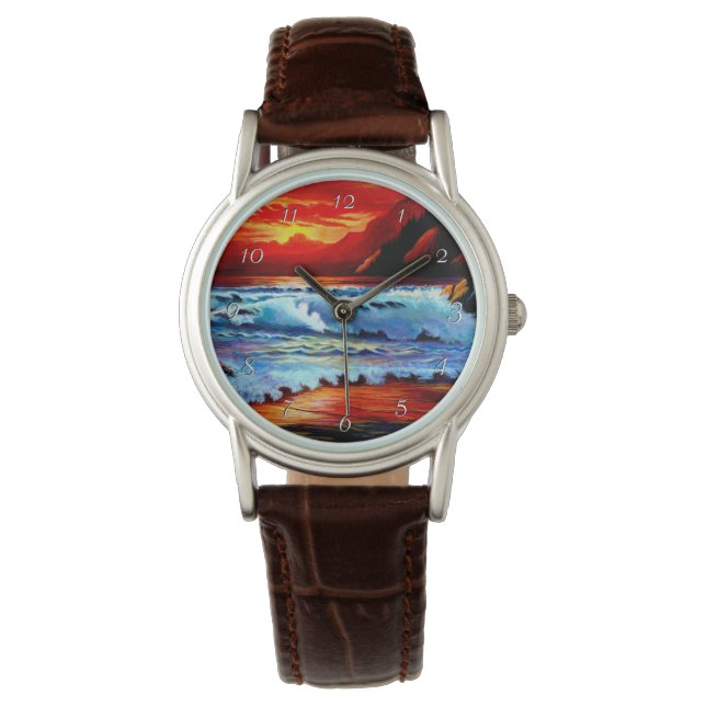 Reloj de puesta de sol de la playa pintado (Anverso)