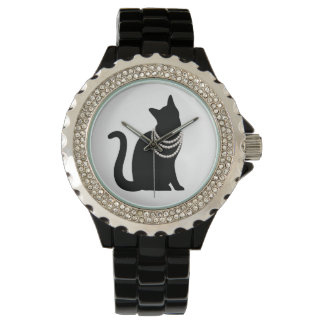 RELOJ DE PULSERA 黒猫と宝石　ラインストーン