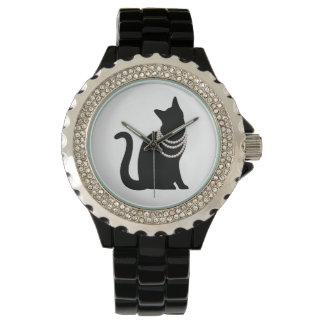 RELOJ DE PULSERA 黒猫と宝石 ラインストーン