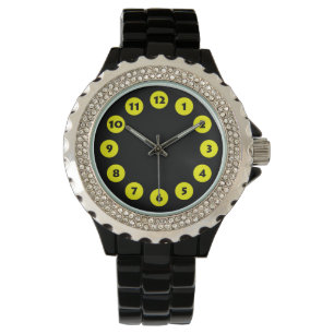 Reloj De Pulsera 12 puntos - amarillo sobre negro