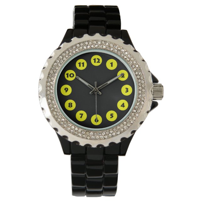 Reloj De Pulsera 12 puntos - amarillo sobre negro (Anverso)