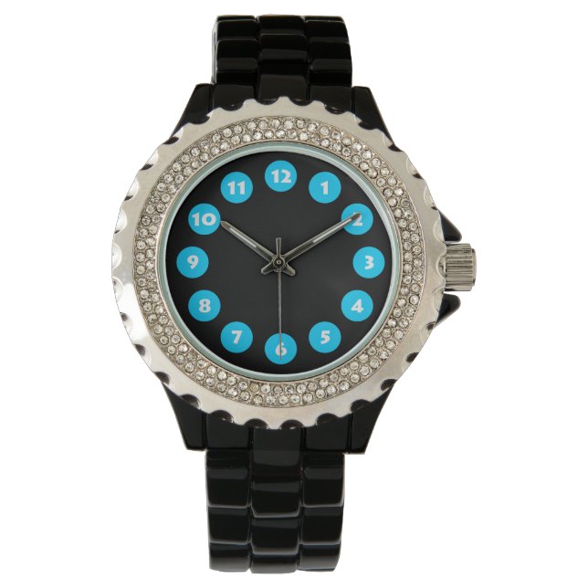 Reloj De Pulsera 12 puntos - azul cielo en negro (Anverso)