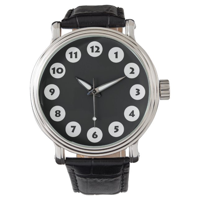 Reloj De Pulsera 12 puntos - blanco sobre negro (Anverso)