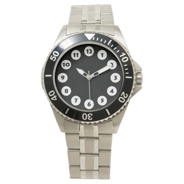 Reloj De Pulsera 12 puntos - blanco sobre negro (Anverso)
