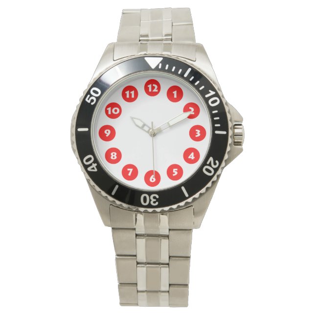 Reloj De Pulsera 12 puntos - rojo sobre blanco (Anverso)