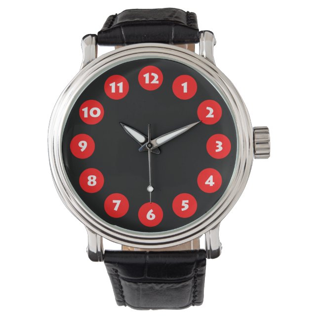 Reloj De Pulsera 12 puntos - rojo sobre negro (Anverso)