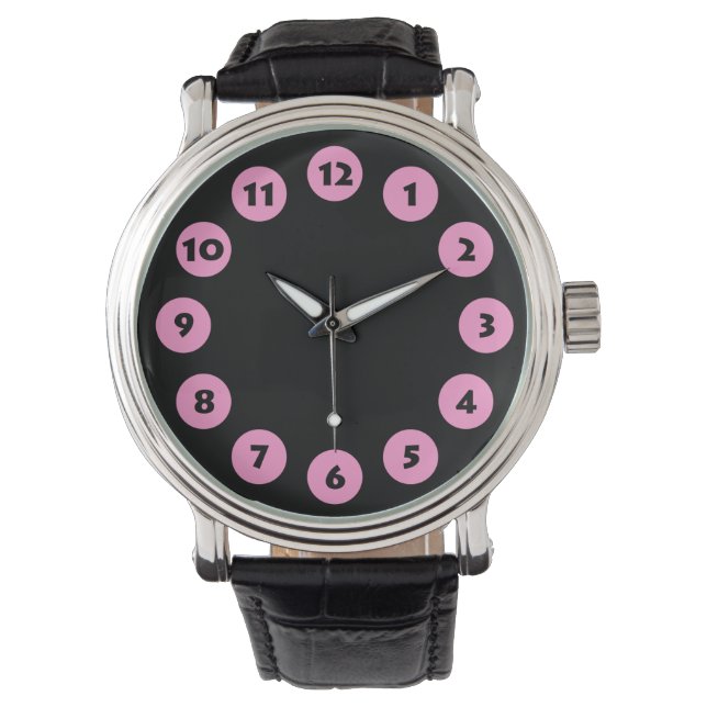 Reloj De Pulsera 12 puntos - Rosa en negro (Anverso)