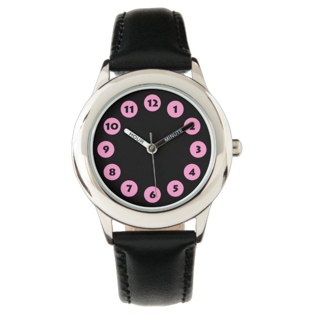 Reloj De Pulsera 12 puntos - Rosa en negro (Anverso)
