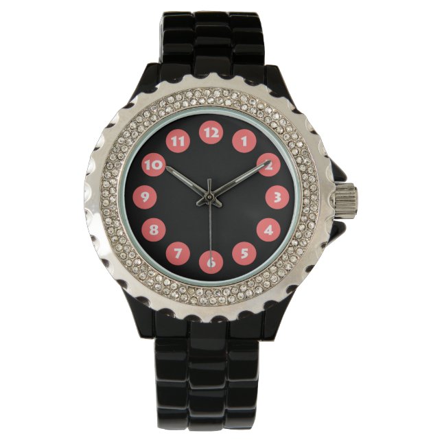 Reloj De Pulsera 12 puntos - rosa tropical con negro (Anverso)