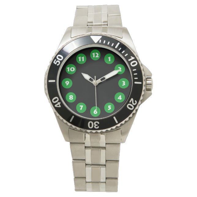 Reloj De Pulsera 12 puntos - Verde de hierba con negro (Anverso)