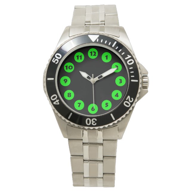 Reloj De Pulsera 12 puntos - verde sobre negro (Anverso)