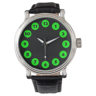 Reloj De Pulsera 12 puntos - verde sobre negro