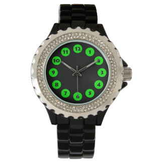 Reloj De Pulsera 12 puntos - verde sobre negro