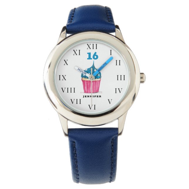 Reloj De Pulsera 16.º Cumpleaños Dulce Dieciséis Bonitos Chicas Azu (Anverso)