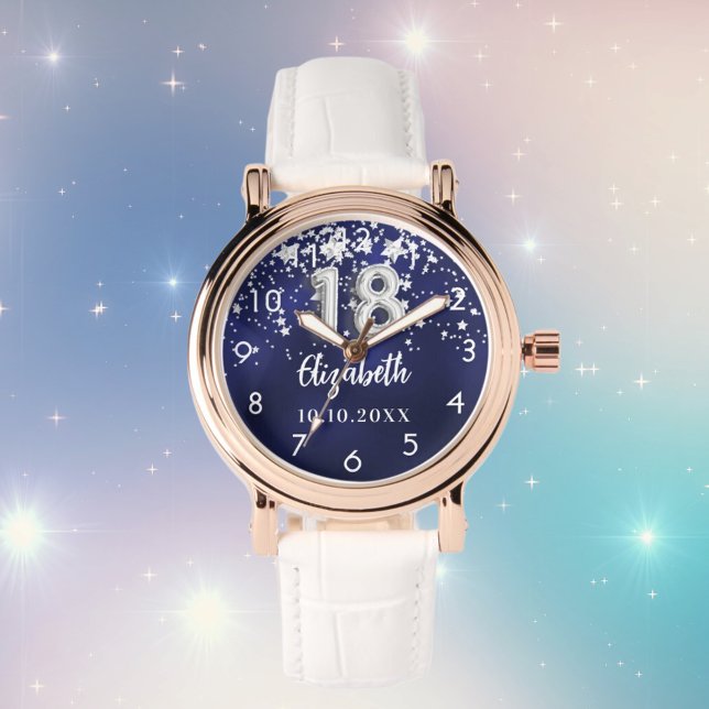 Reloj De Pulsera 18 años estrellas de plata azul marino (Subido por el creador)