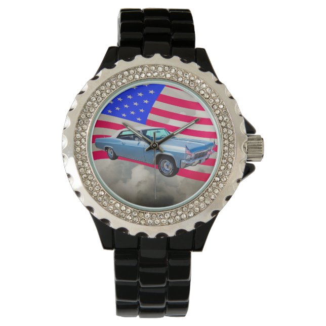Reloj De Pulsera 1965 Chevy Impala 327 Con Bandera Estadounidense (Anverso)