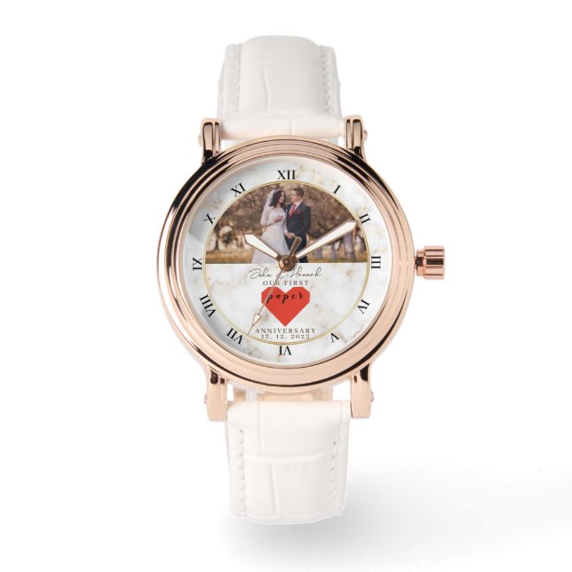 Reloj De Pulsera 1.ᵉʳ Aniversario Boda Boda de papel personalizado (Anverso)