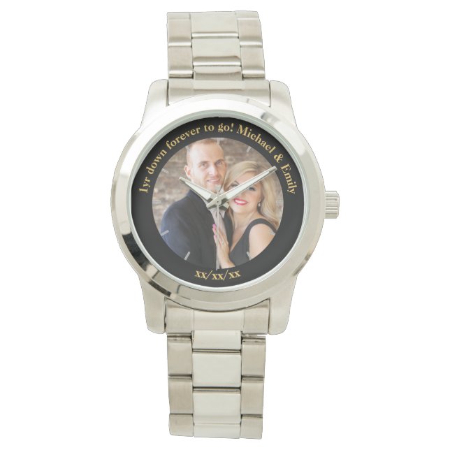 Reloj De Pulsera 1.ᵉʳ Boda Aniversario único personalizado inusual (Anverso)