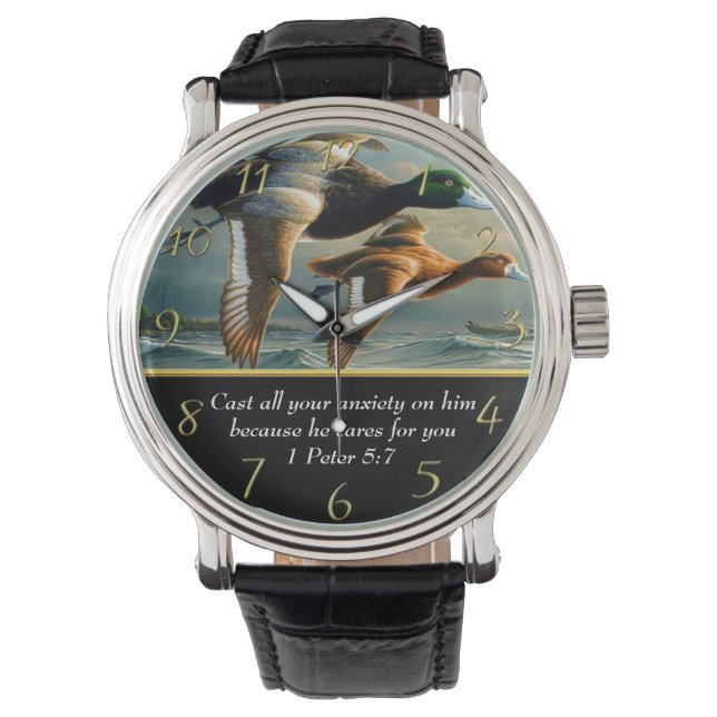 Reloj De Pulsera 1 Pedro 5:7 Cruz de fe cristiana con patos (Anverso)