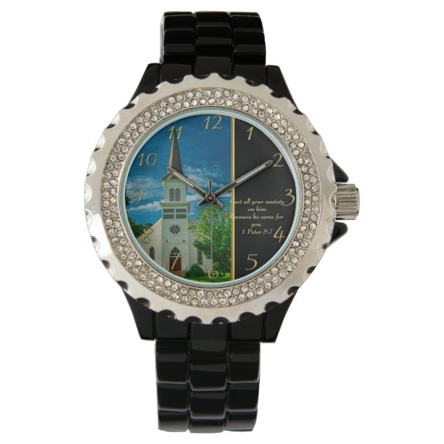 Reloj De Pulsera 1 Pedro 5:7 Iglesia Blanca (Anverso)