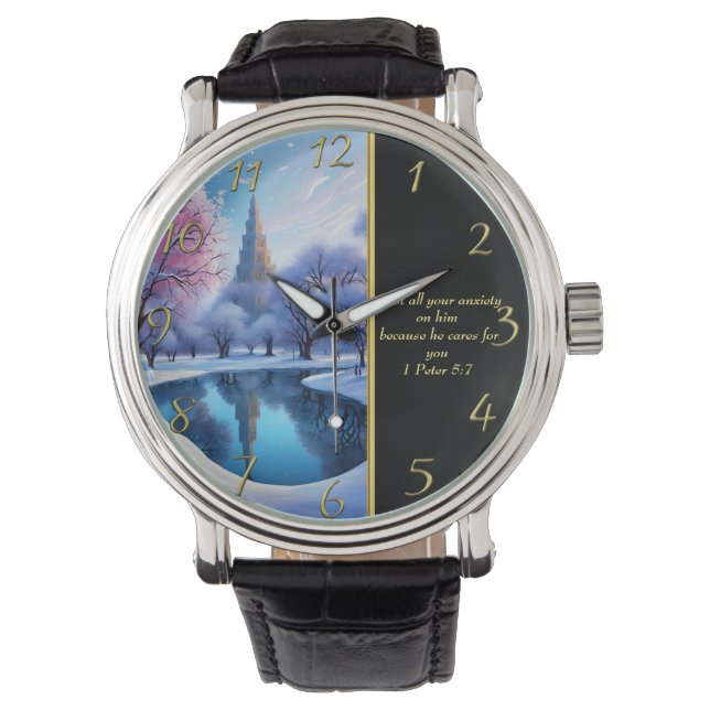 Reloj De Pulsera 1 Pedro 5:7 Iglesia Blanca (Anverso)