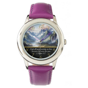 Reloj De Pulsera 1 Pedro 5:7 lago de montaña