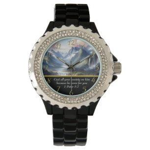 Reloj De Pulsera 1 Pedro 5:7 lago de montaña