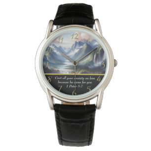 Reloj De Pulsera 1 Peter 5:7 lago de montaña